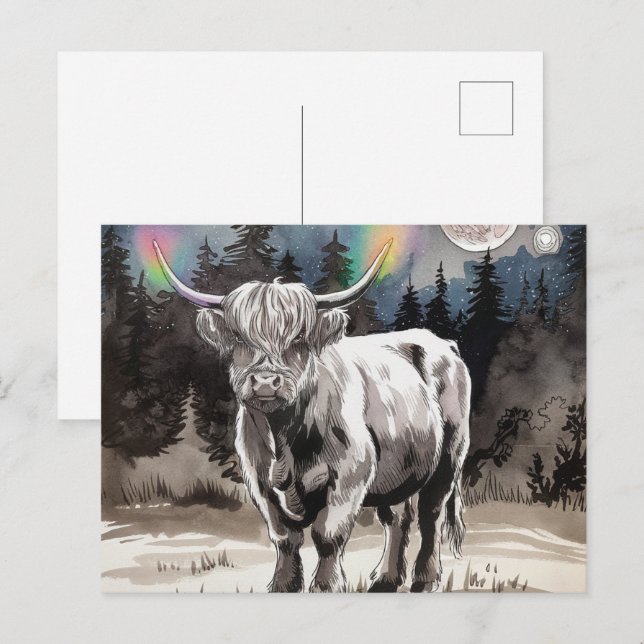 Postal Vaca Highland en el bosque (Anverso / Reverso)