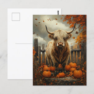 Postal Vaca Highland en parche de calabaza