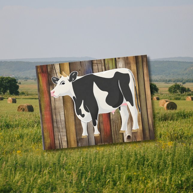 Postal vaca Holstein con fondo de tablones viejos (Subido por el creador)