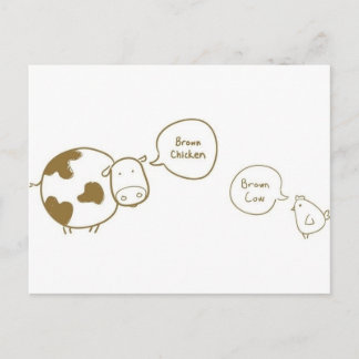 Postal vaca marrón de pollo marrón