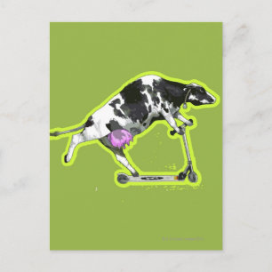 Postal Vaca montando una moto