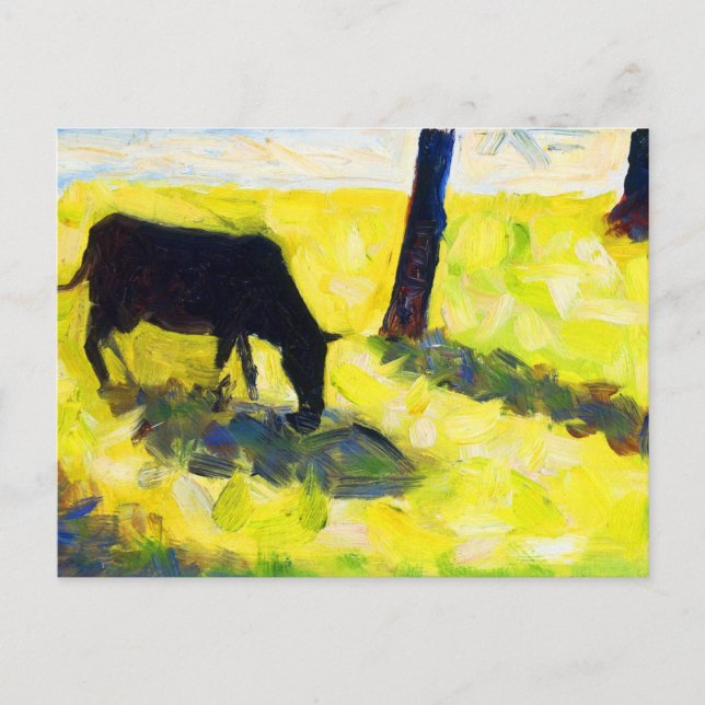 Postal Vaca negra en un prado de Georges Seurat (Anverso)