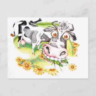 Postal Vaca personalizado asombrada pastando flores