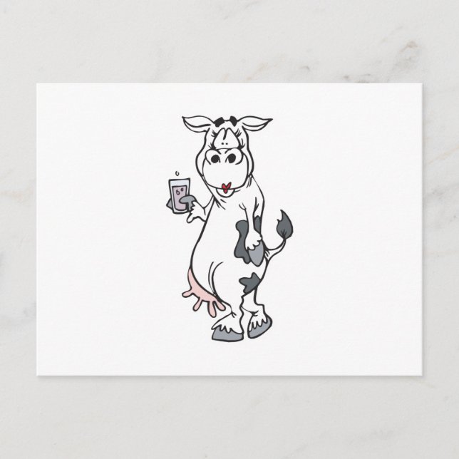 Postal vaca tonta bebiendo leche (Anverso)