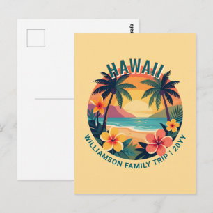 Postal Vacación familiar personalizada retro Hawái tropic