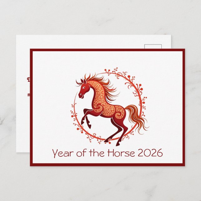 Postal vacacional de Año del Caballo 2026 (Anverso / Reverso)
