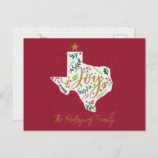 Postal Vacaciones de alegría roja deja forma a Texas (Anverso / Reverso)