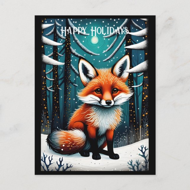 Postal Vacaciones de los Navidades Snownight Forest Cute  (Anverso)