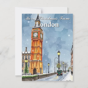 Postal Vacaciones de los Navidades Watercolor Big Ben Lon
