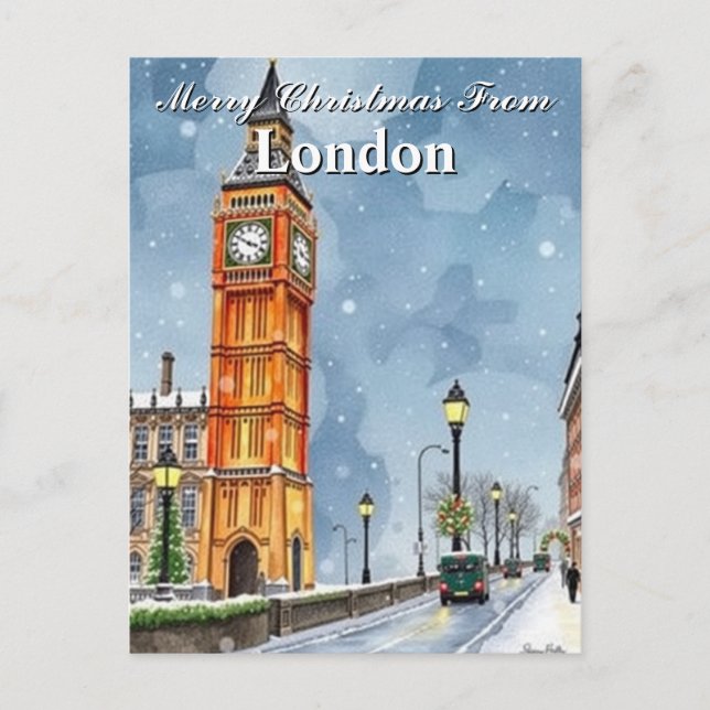 Postal Vacaciones de los Navidades Watercolor Big Ben Lon (Anverso)