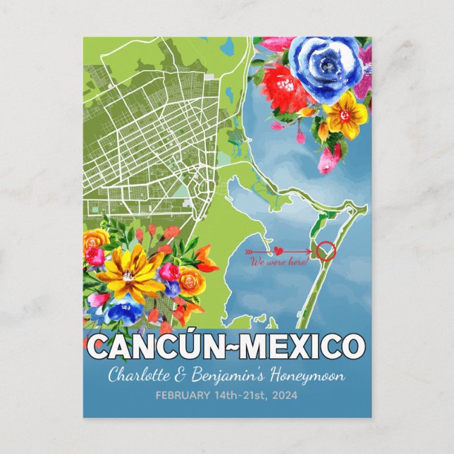 Postal Vacaciones de Luna de Miel Románticas Cancun Méxic (Anverso)