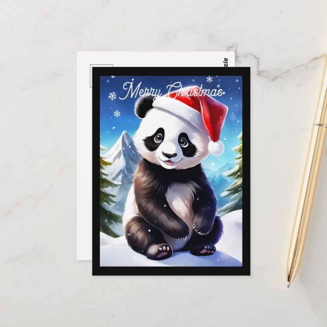 Postal Vacaciones de Navidades Cute Santa Panda (Anverso/Reverso In Situ)
