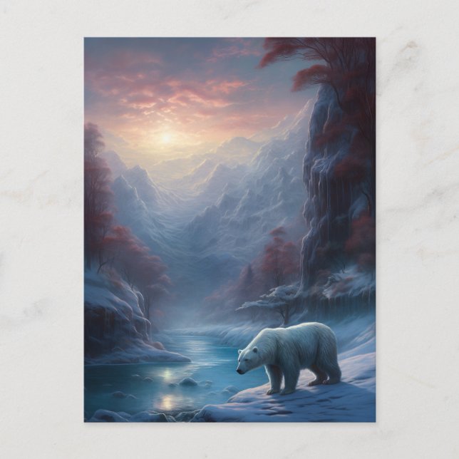 Postal Vacaciones de Navidades de la montaña de Oso Polar (Anverso)