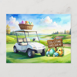 Postal Vacaciones de Pascua de golf con carrito de golf y