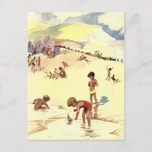Postal Vacaciones de verano antiguas en la playa