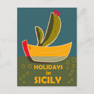 Postal Vacaciones en Sicilia, Italia, viaje vintage