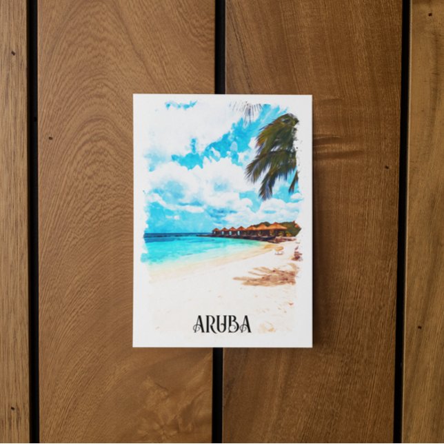 Postal Vacaciones mínimas en la isla caribeña de Aruba (Aruba tropical watercolor postcard)