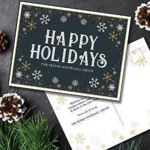 Postal Vacaciones simples Felices Snowflake Gold Blue Bus