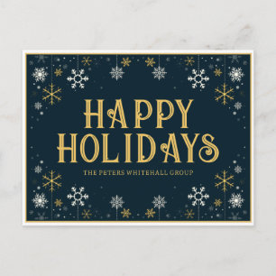Postal Vacaciones simples Felices Snowflake Gold Blue Bus