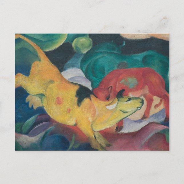 Postal Vacas, amarillo-rojo-verde (1912) de Franz Marc (Anverso)