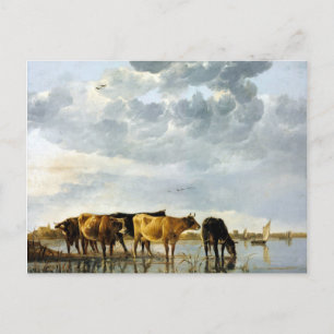 Postal Vacas Cuyp de Aelbert en un río