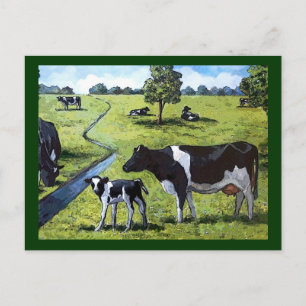 Postal VACAS DE HOLSTEIN EN PASTURA: Arte pintado a mano