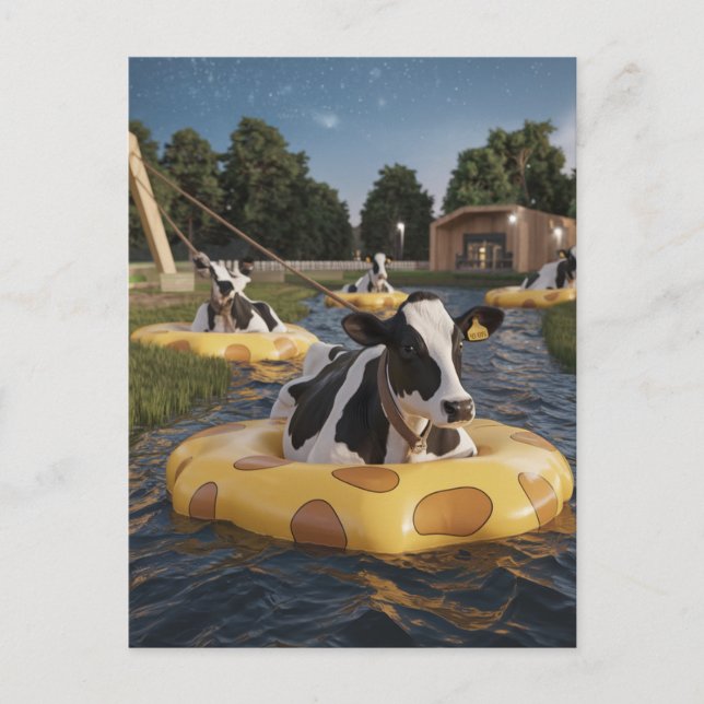 Postal Vacas divertidas en un viaje flotante (Anverso)