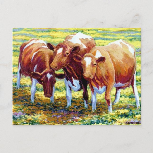 Postal Vacas lecheras en pintura de campo pastelero (Anverso)
