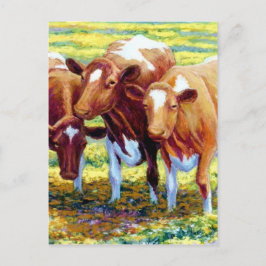 Postal Vacas lecheras en pintura de campo pastelero