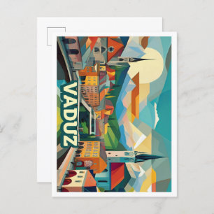 Postal Vaduz Liechtenstein Viaje artístico colorido