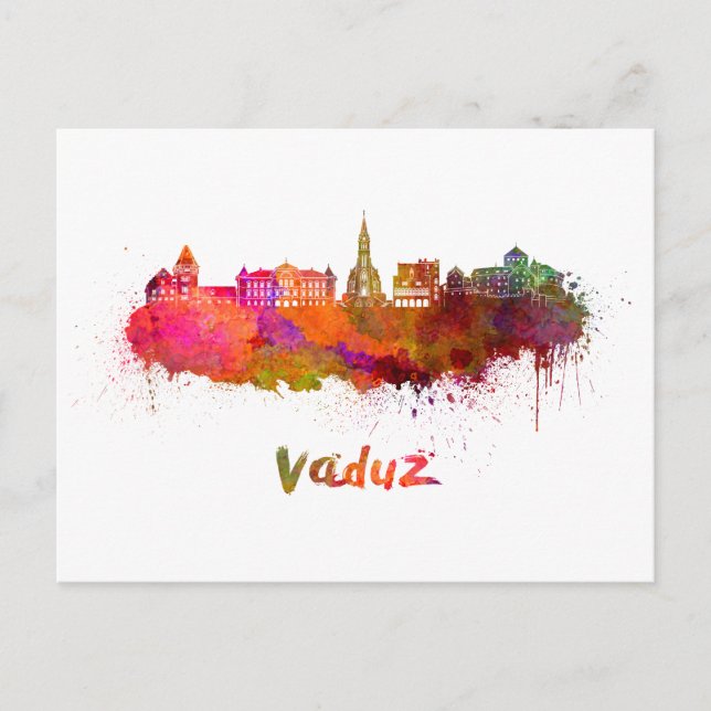 Postal Vaduz skyline in watercolor (Anverso)