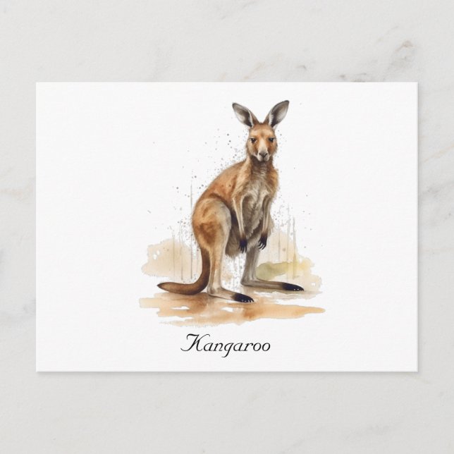 Postal Vagabundo del Outback: Canguro acuarela personaliz (Anverso)