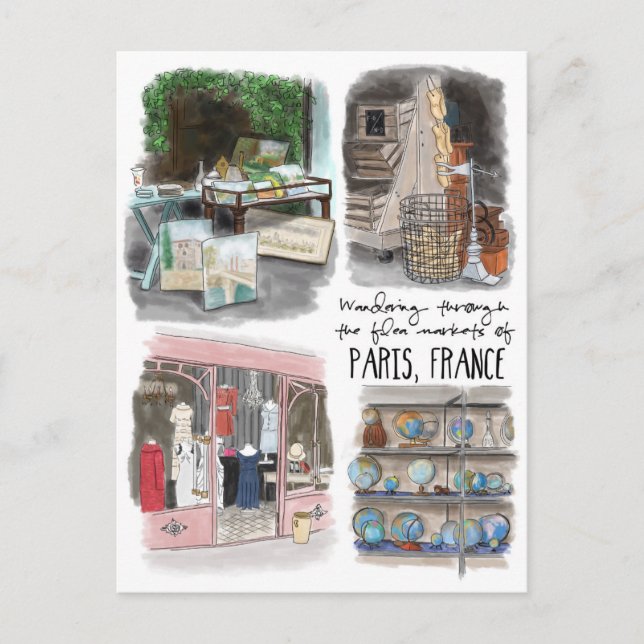 Postal Vagar por los mercadillos de París - Postcard (Anverso)
