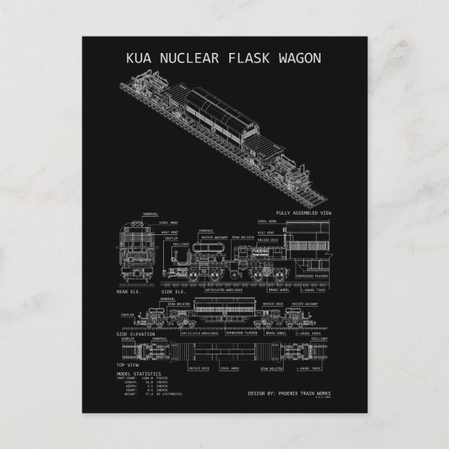 Postal Vagón de tren de frasco nuclear PTW KUA "Plano" (Anverso)