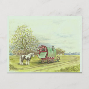 Postal Vagón gitano y día de primavera de caballos