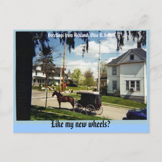 Postal vagón, saludos desde Ashland, Ohio U.S.A., Lik... (Anverso)