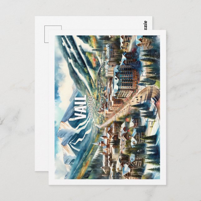 Postal Vail Colorado USA Famoso Travel Place acuarela (Anverso / Reverso)