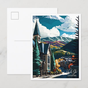 Postal Vail Ski Colorado ilustracion de viajes vintage