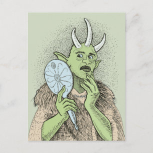 Postal Vain Ogre con espejo de mano