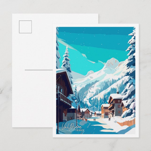 Postal Val Disere France Ilustracion de viajes de arte (Anverso / Reverso)