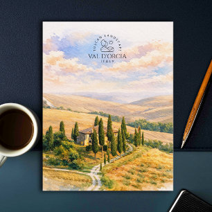Postal Val d'Orcia, Italia Paisaje toscano acuarela