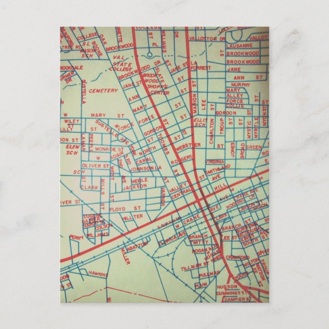Postal Valdosta, GA Mapa de época (Anverso)