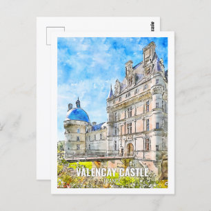 Postal Valencay Castle France Travel Place Watercolor