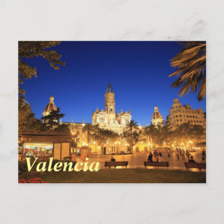 Postal Valencia: Ayuntamiento de Plaza por noche