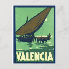 Postal Valencia, España, barco pesquero en el mar, vintag