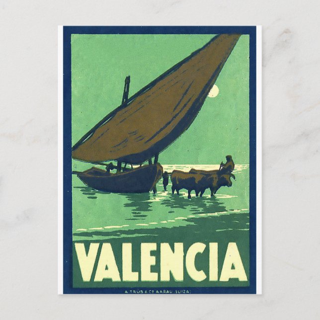 Postal Valencia, España, barco pesquero en el mar, vintag (Anverso)