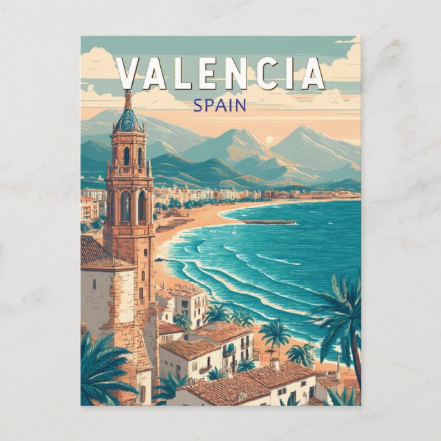 Postal Valencia España Ilustracion Viaje de arte (Anverso)