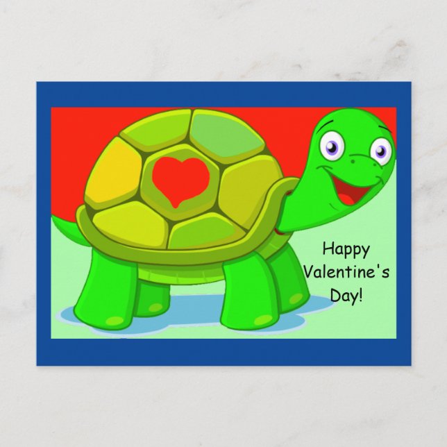 Postal Valentín de tortuga dulce para niños (Anverso)