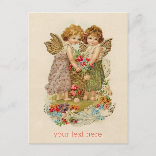 Postal valentina cherub vintage + texto personaliz (Anverso)
