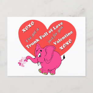 Postal Valentina cutánea con elefante rosa